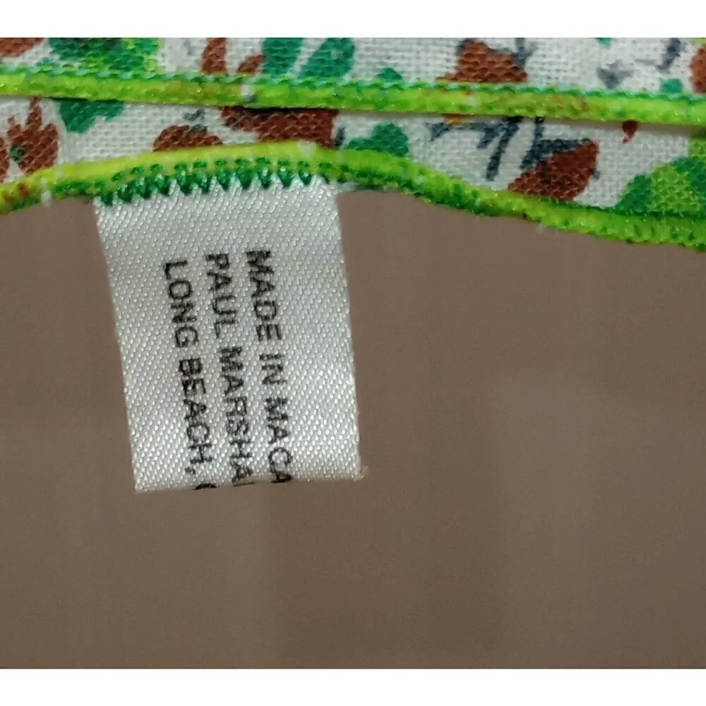 Vintage Paul marshall, Long Beach california, green brown floral napkins handker